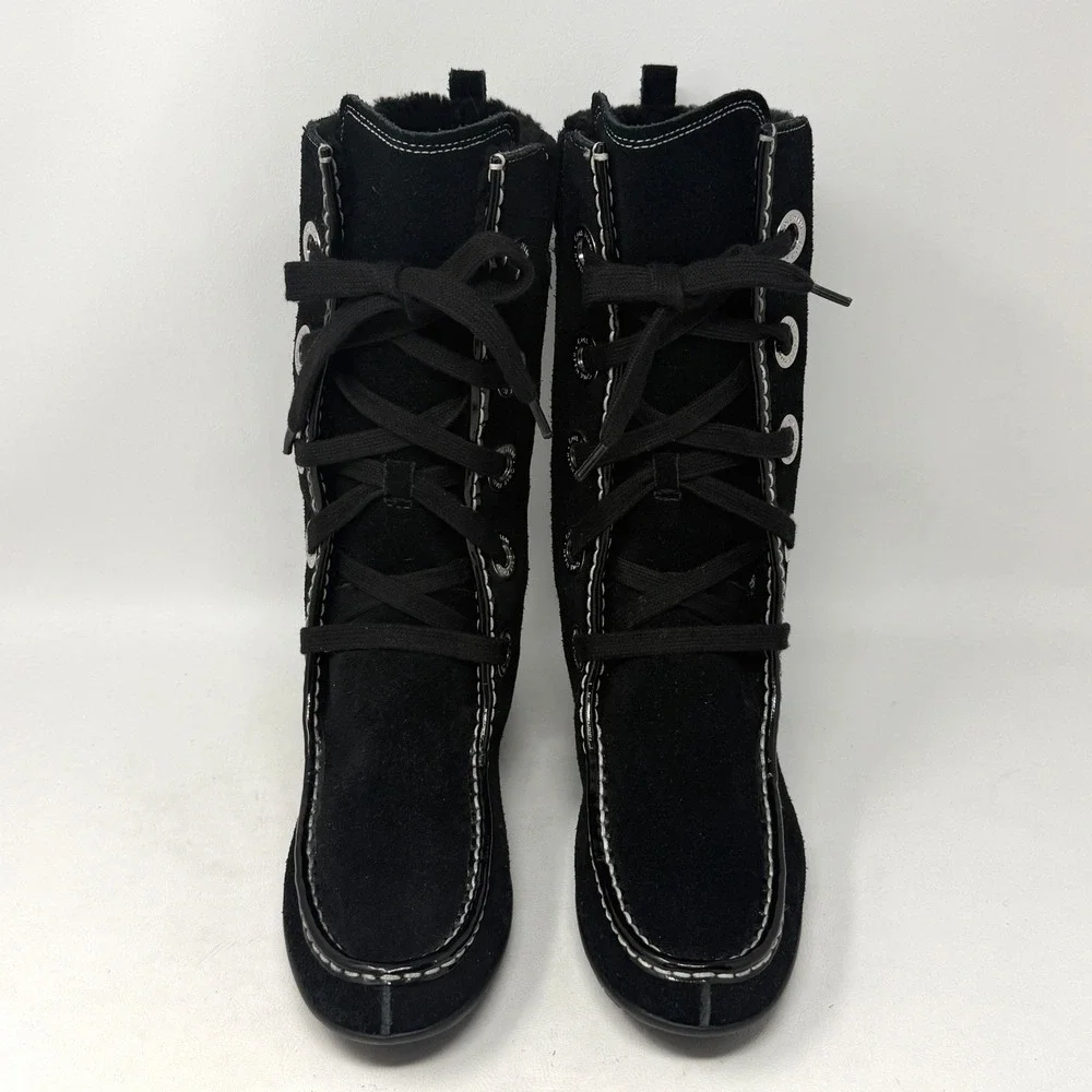 Cole Haan Mardi Womens Moc Toe Black Suede Leather Boot Boho Hipster Money 8B